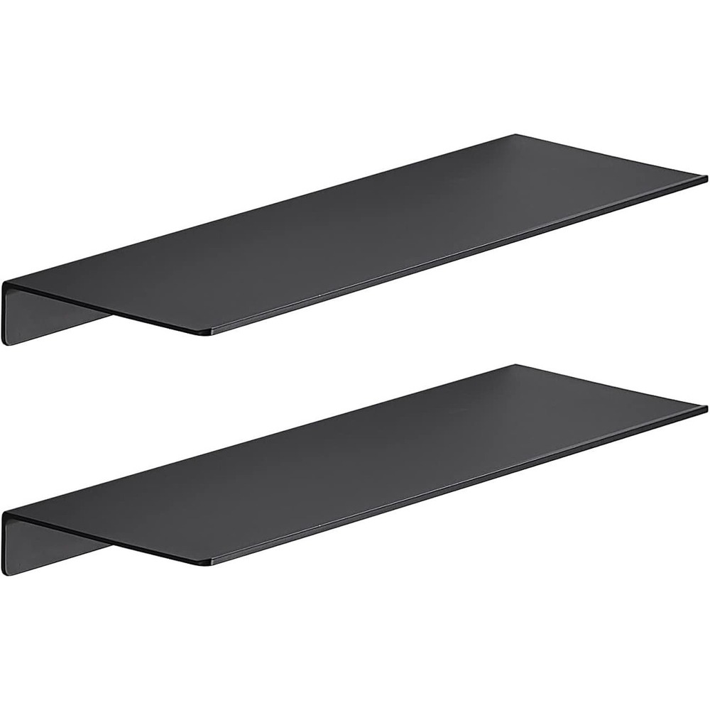 2 PCS Small Floating Shelf, 12'' Metal Wall Shelf, Black, Bathroom, Durable, Wat